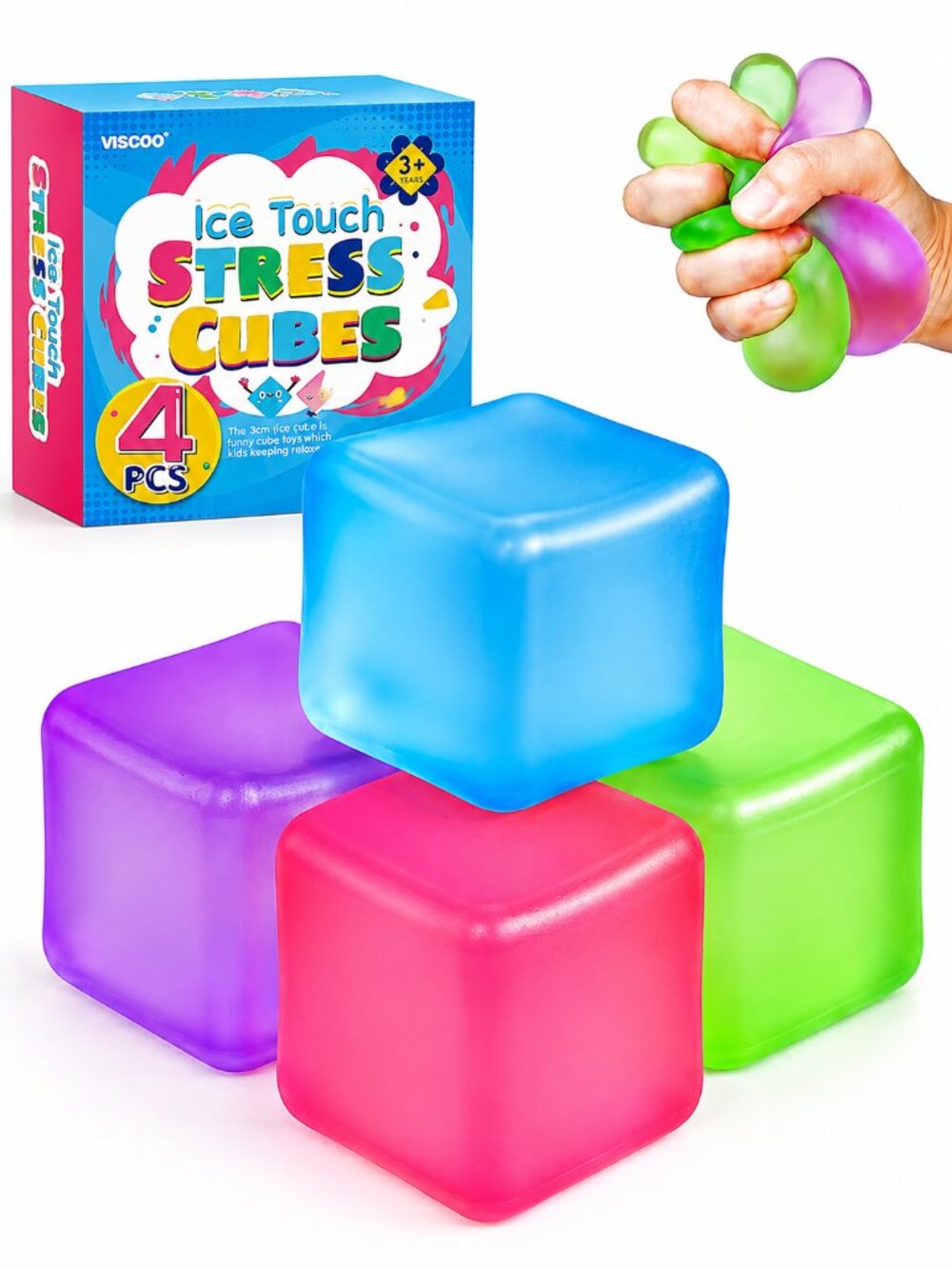 VISCOO 4-Pack Slow Rising Stress Cubes Squishy Sensory Fidget Toy Anxiety Relief